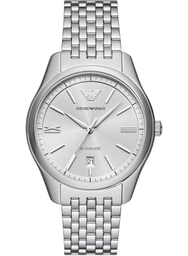 EMPORIO ARMANI Men's Automatic Three-Hand Date Silver Stainless Steel Bracelet Watch AR60076 - Image 1